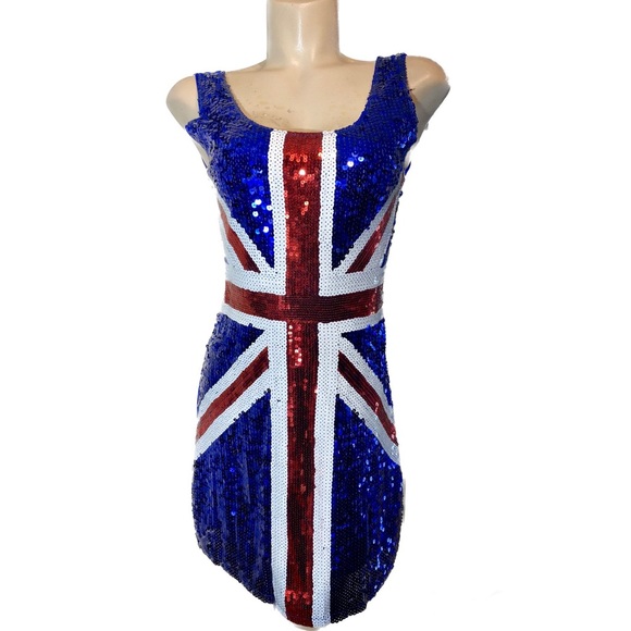Union Jack Sequin British Flag Dress - Picture 3 of 8